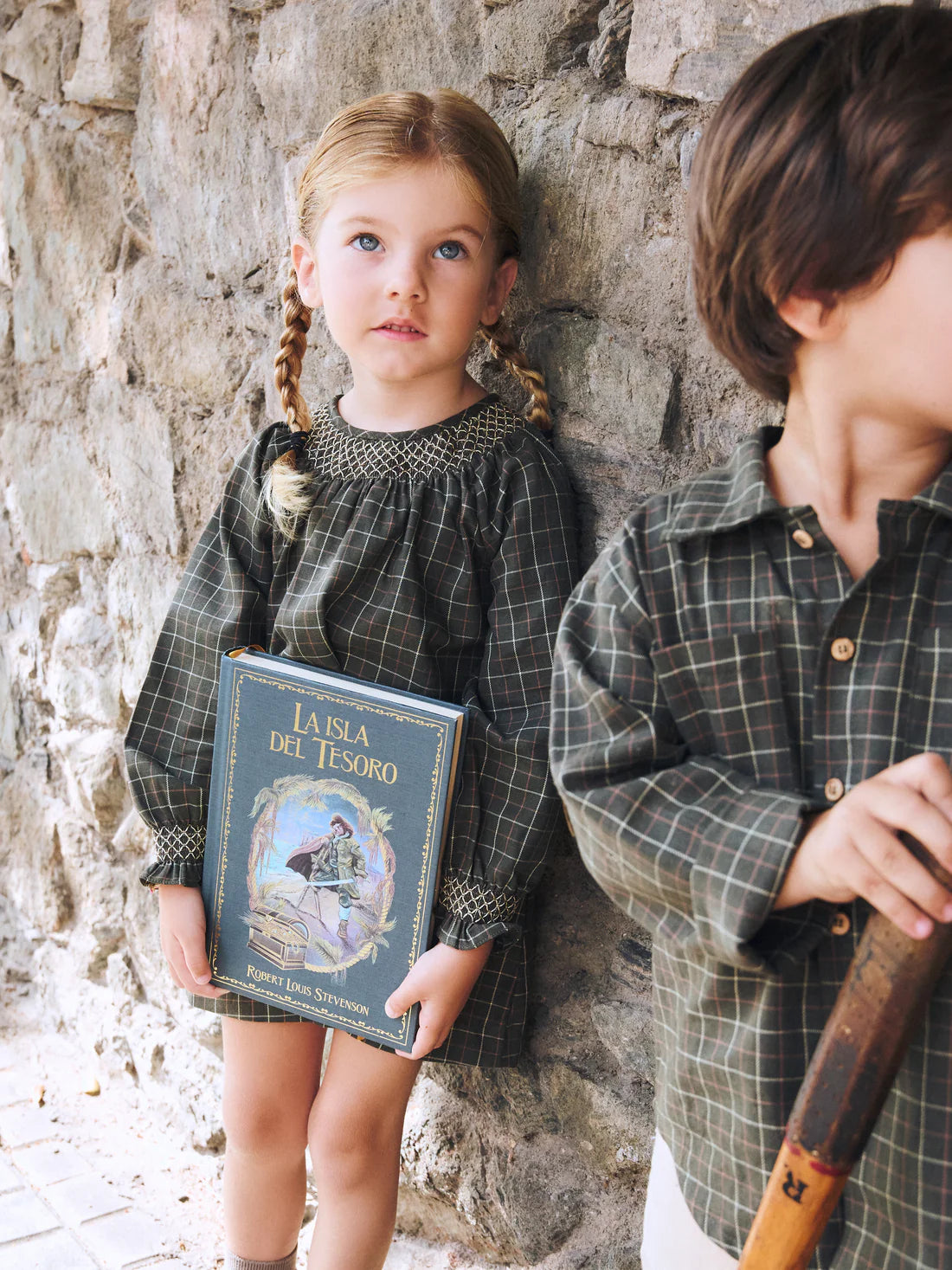 Vestido smock vichy verde caza