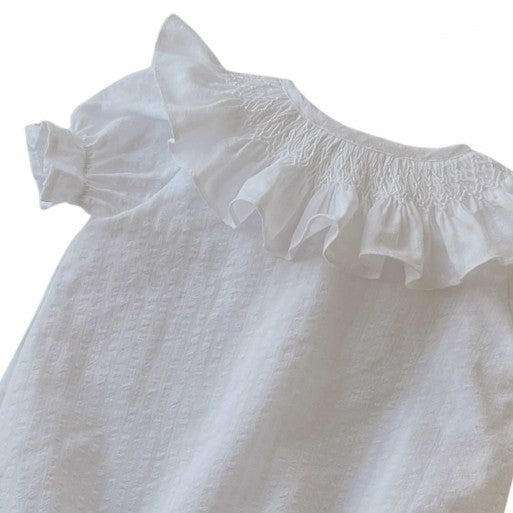 Pelele blanco cuello smock manga corta