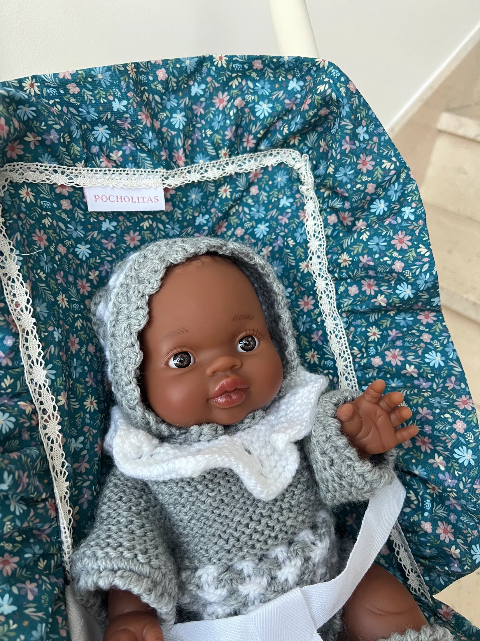 Sillita de paseo flores azul volante