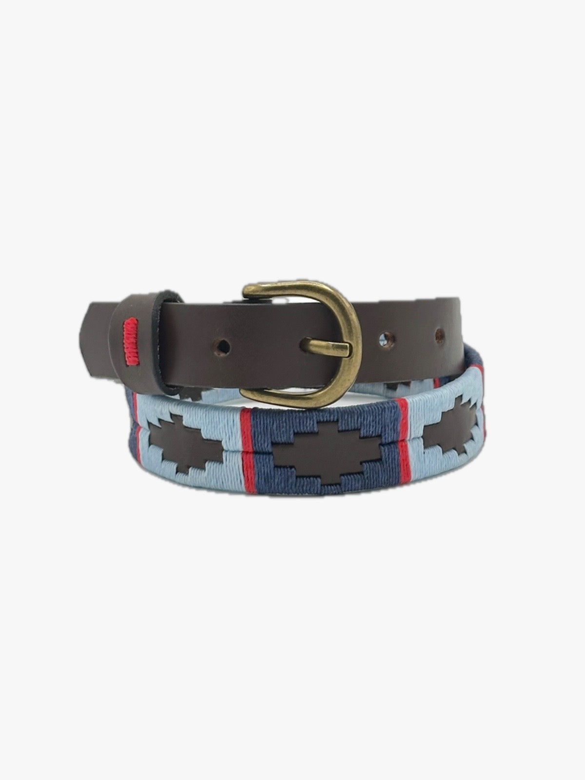 Cinturón cuero bordado azul