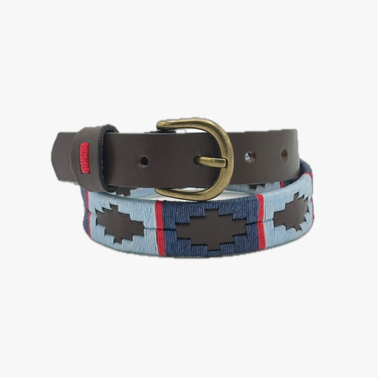 Cinturón cuero bordado azul