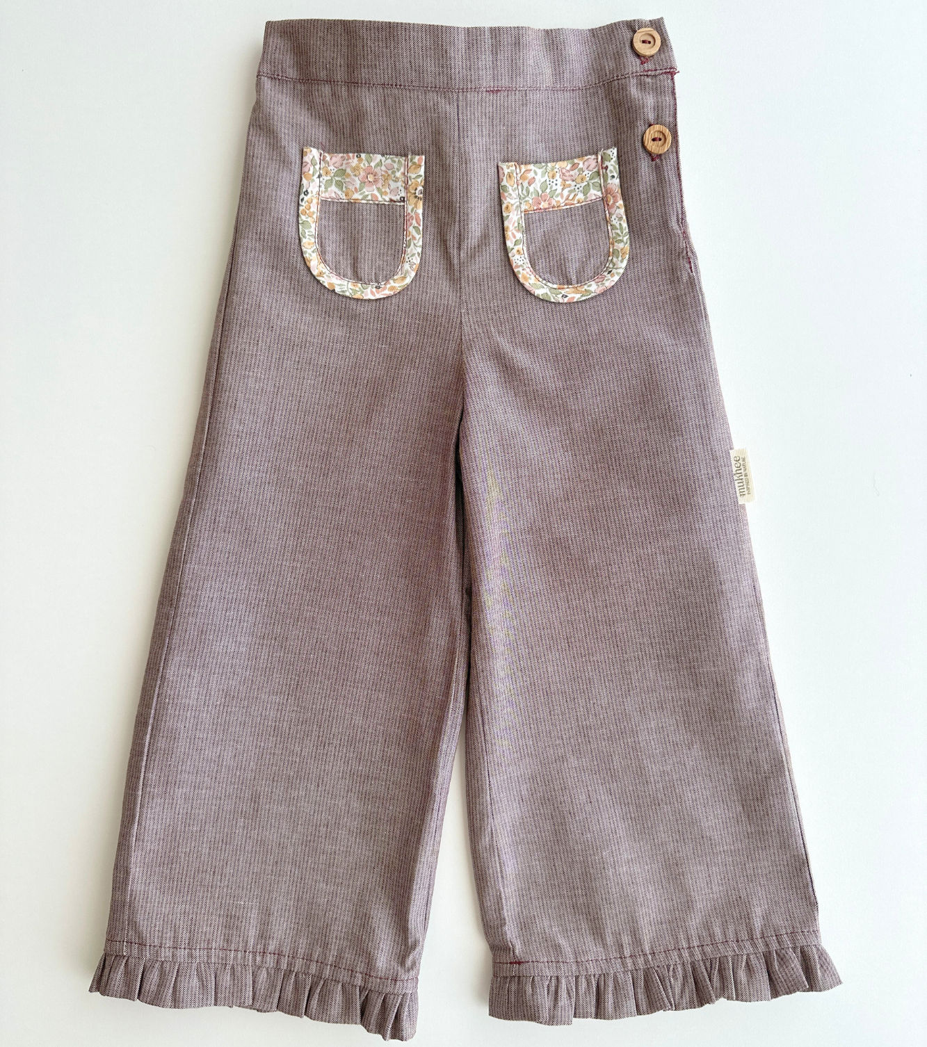 Pantalón volantes | Savia | Flores y Rayas Burdeos