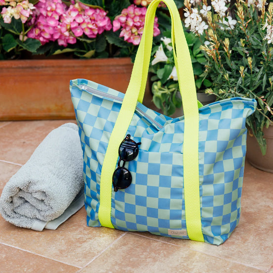 Bolsa playa impermeable pequeña vichy azul y verde