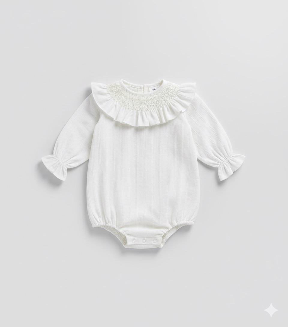 Pelele cuello smock crudo rayita