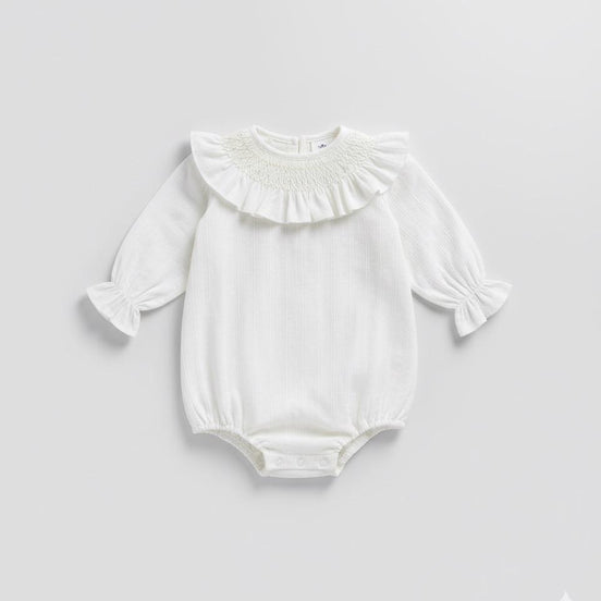 Pelele cuello smock crudo rayita