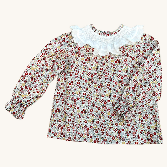 Blusa liberty burdeos cuello nido de abeja