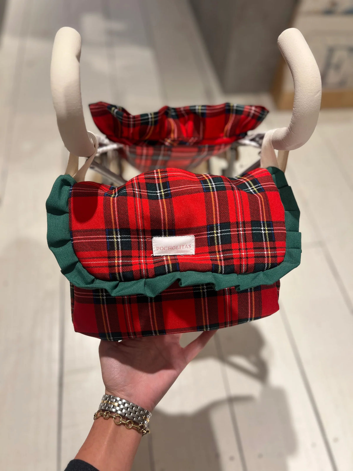 Bolsa sillita de paseo escocesa roja