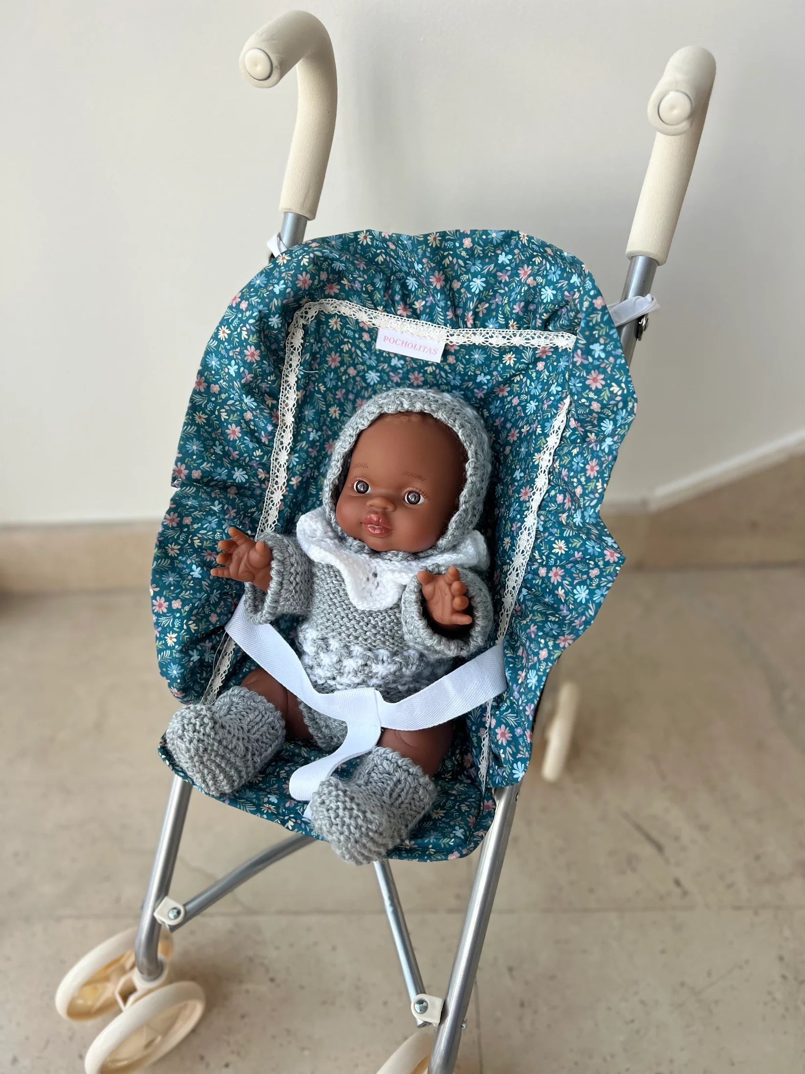 Sillita de paseo flores azul volante