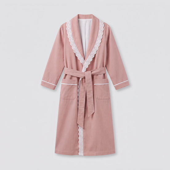 Bata larga rosa con tira bordada