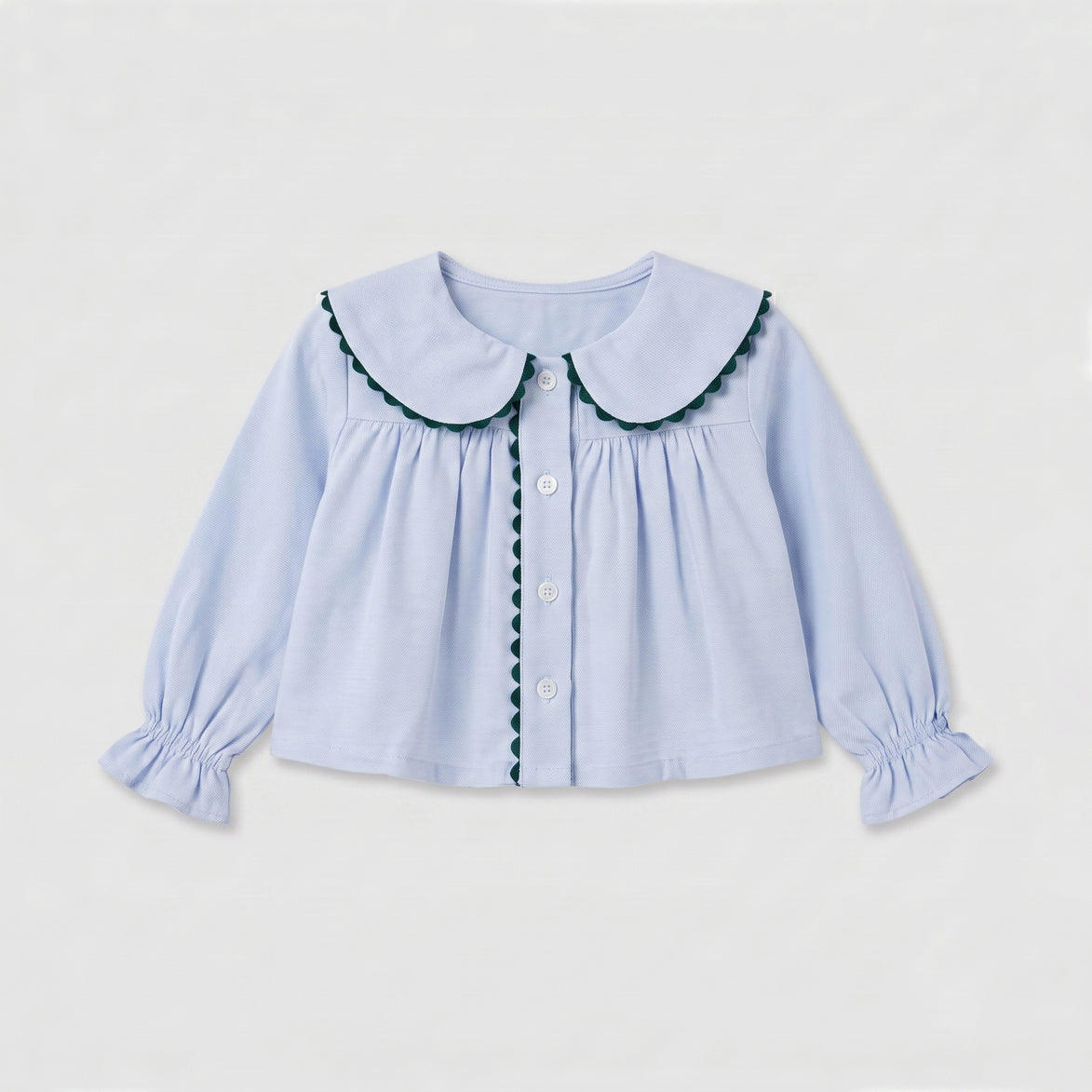 Blusa Peter Pan celeste y verde