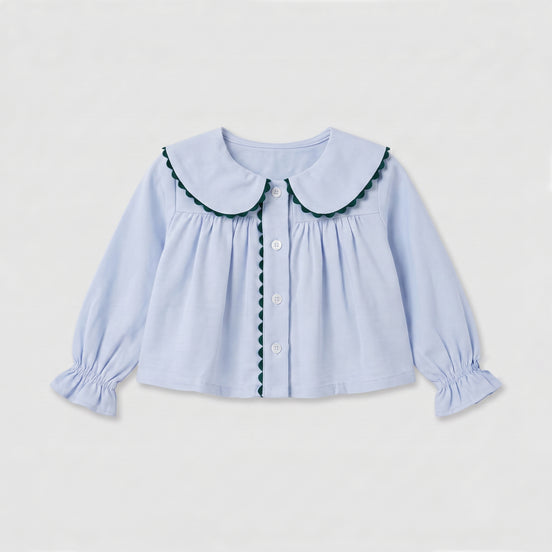Blusa Peter Pan celeste y verde