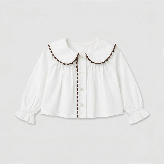 Blusa Peter Pan blanca y chocolate