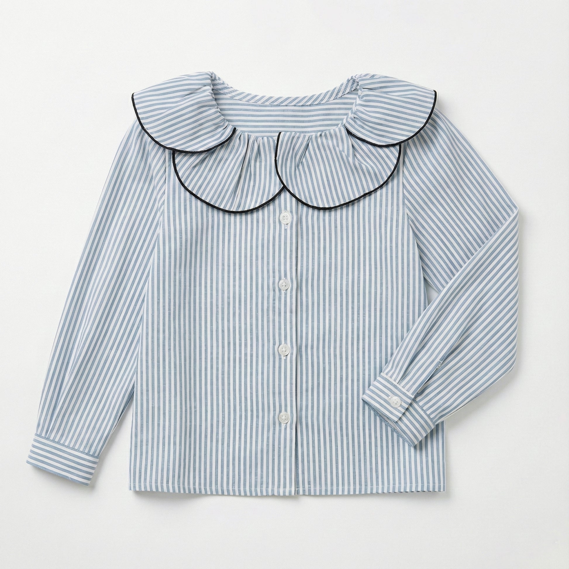 Blusa cuello flor rayas azules