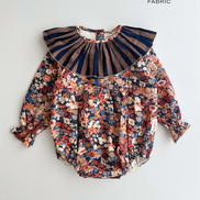 Pelele cuello volante Castaño - rayas y flores