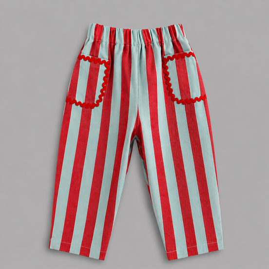 Pantalón largo globo rayas burdeos y mint
