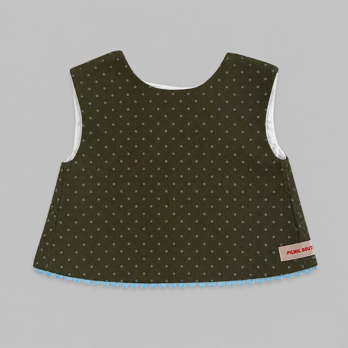 Blusa espalda cruzada polka dots verde kaki y azul celeste