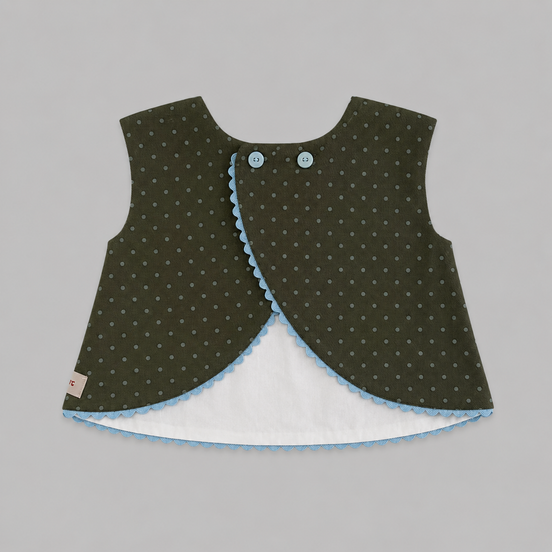 Blusa espalda cruzada polka dots verde kaki y azul celeste