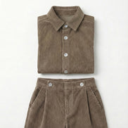 Conjunto pantalón pinzas + sobrecamisa pana topo