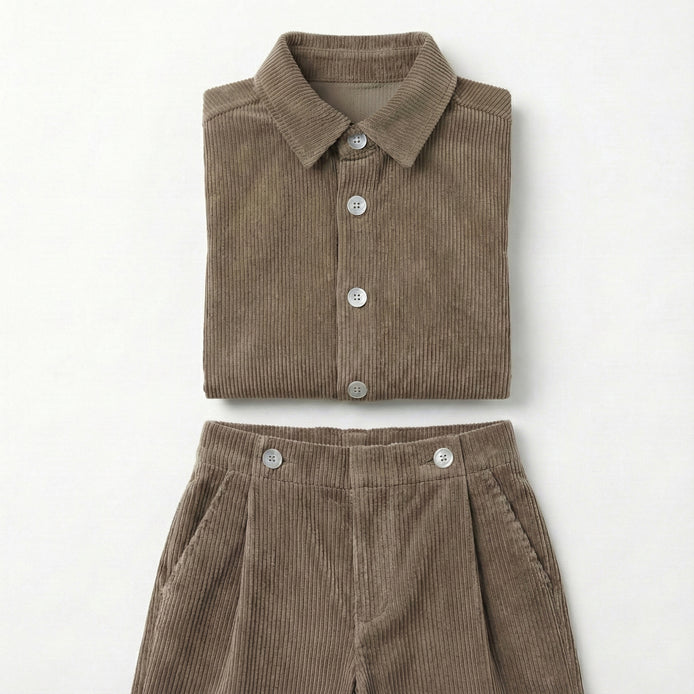 Conjunto pantalón pinzas + sobrecamisa pana topo