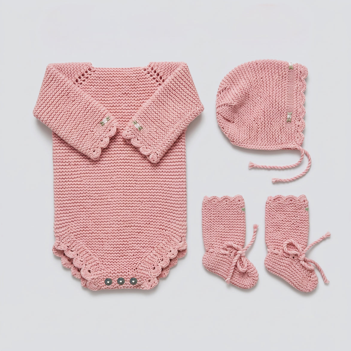 Conjunto Bordado Rosa bebé
