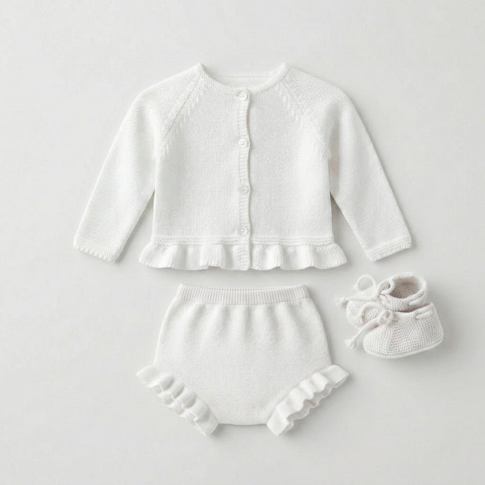 Conjunto perlé volantes blanco