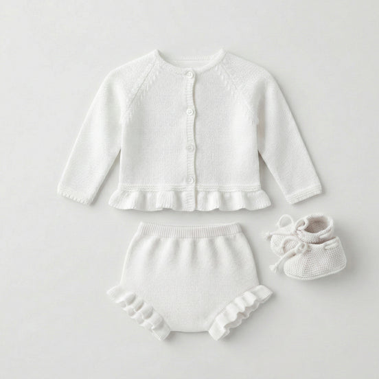 Conjunto perlé volantes blanco