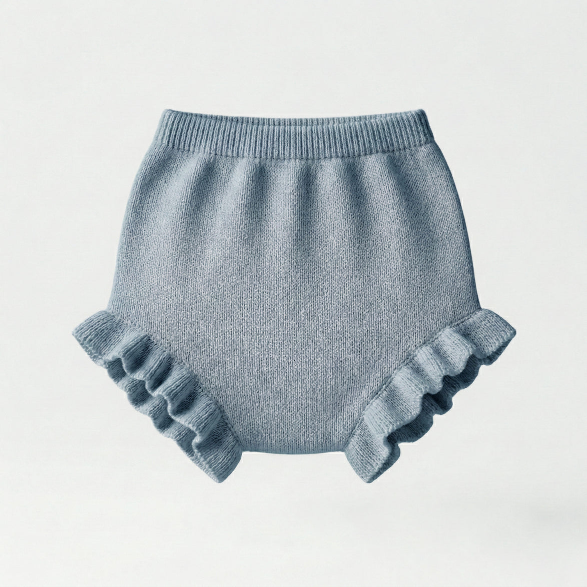 Conjunto perlé volantes azul piedra
