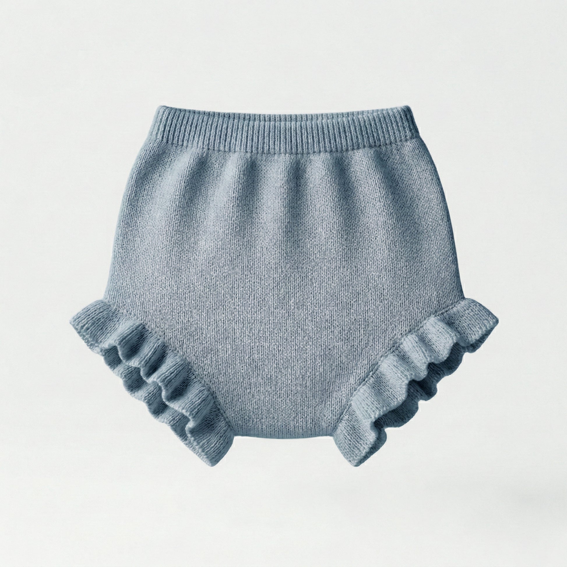 Conjunto perlé volantes azul piedra