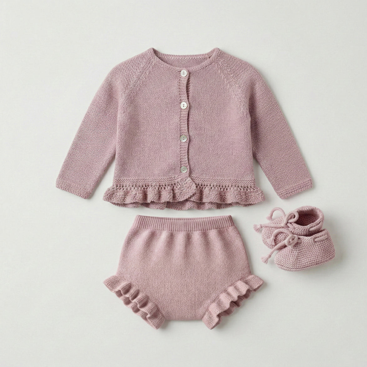 Conjunto perlé volantes rosa