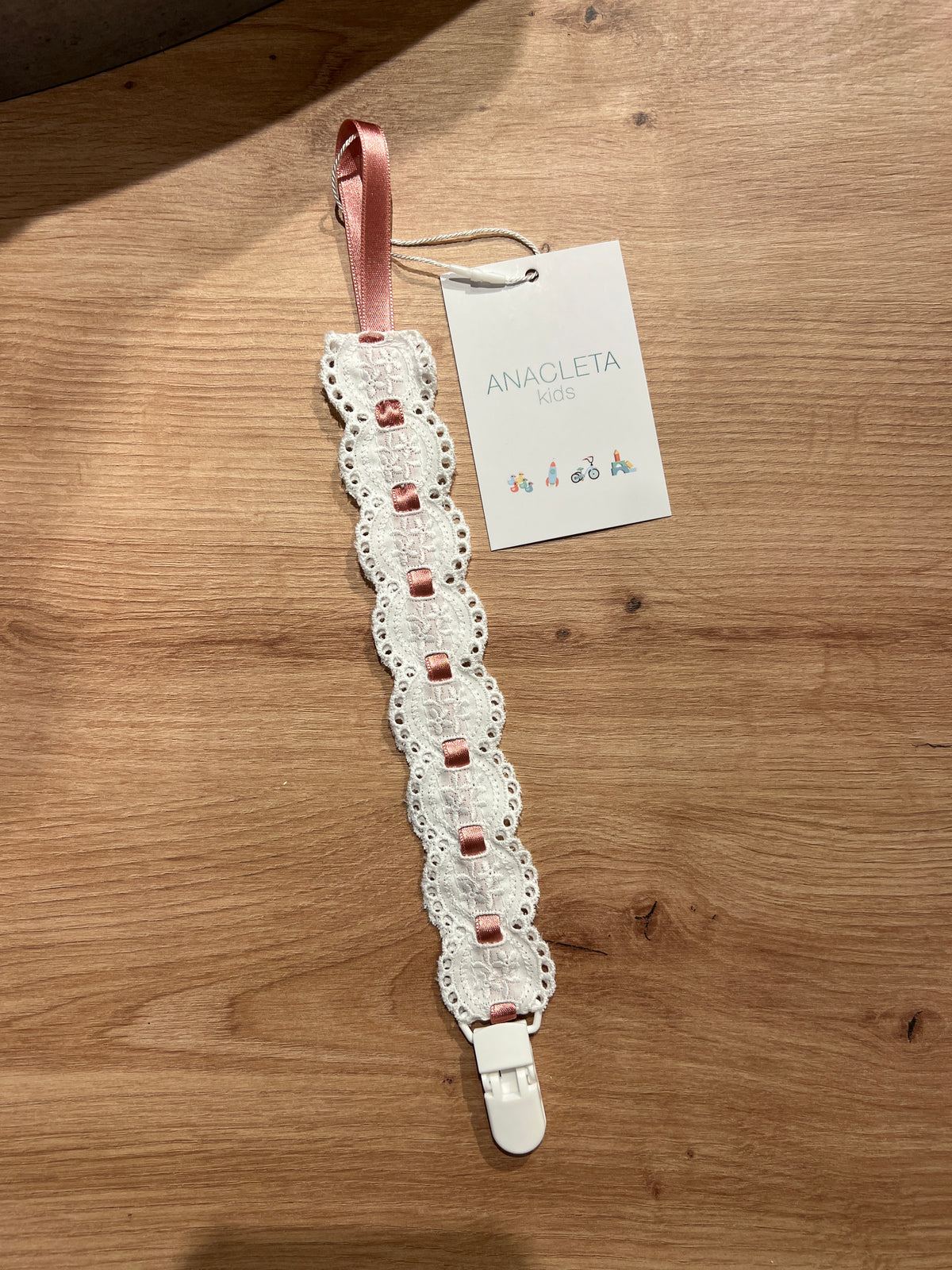 Chupetero cinta raso rosa empolvado