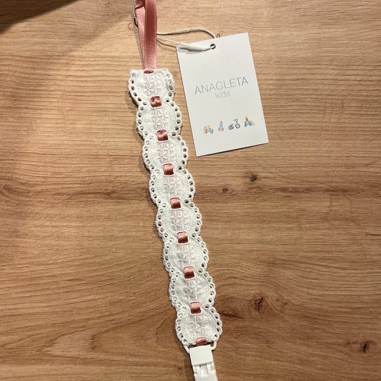 Chupetero cinta raso rosa empolvado