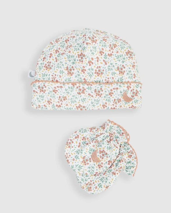 Pack gorrito y manoplas flores