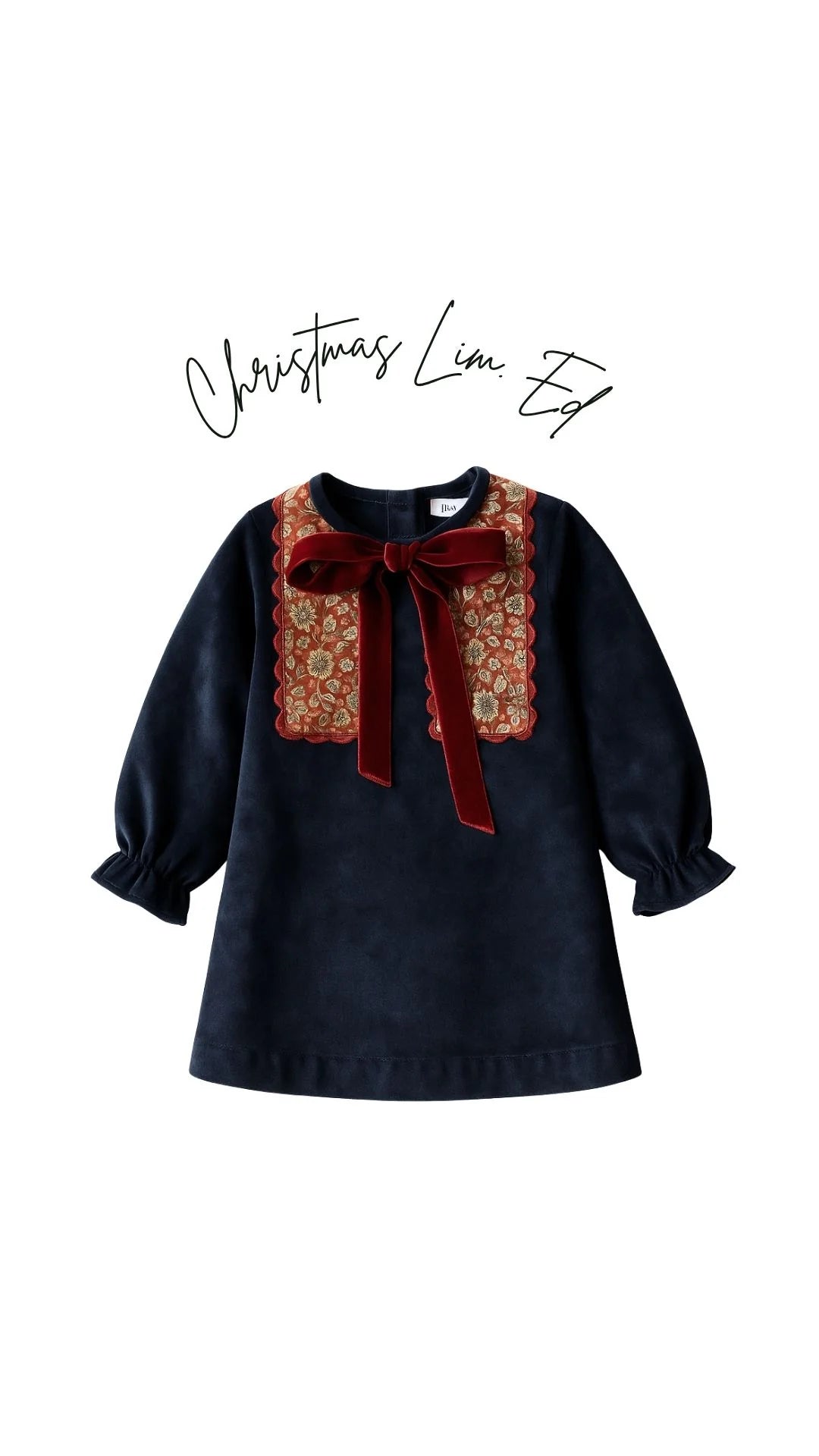 Vestido Navidad azul detalle burdeos pecho