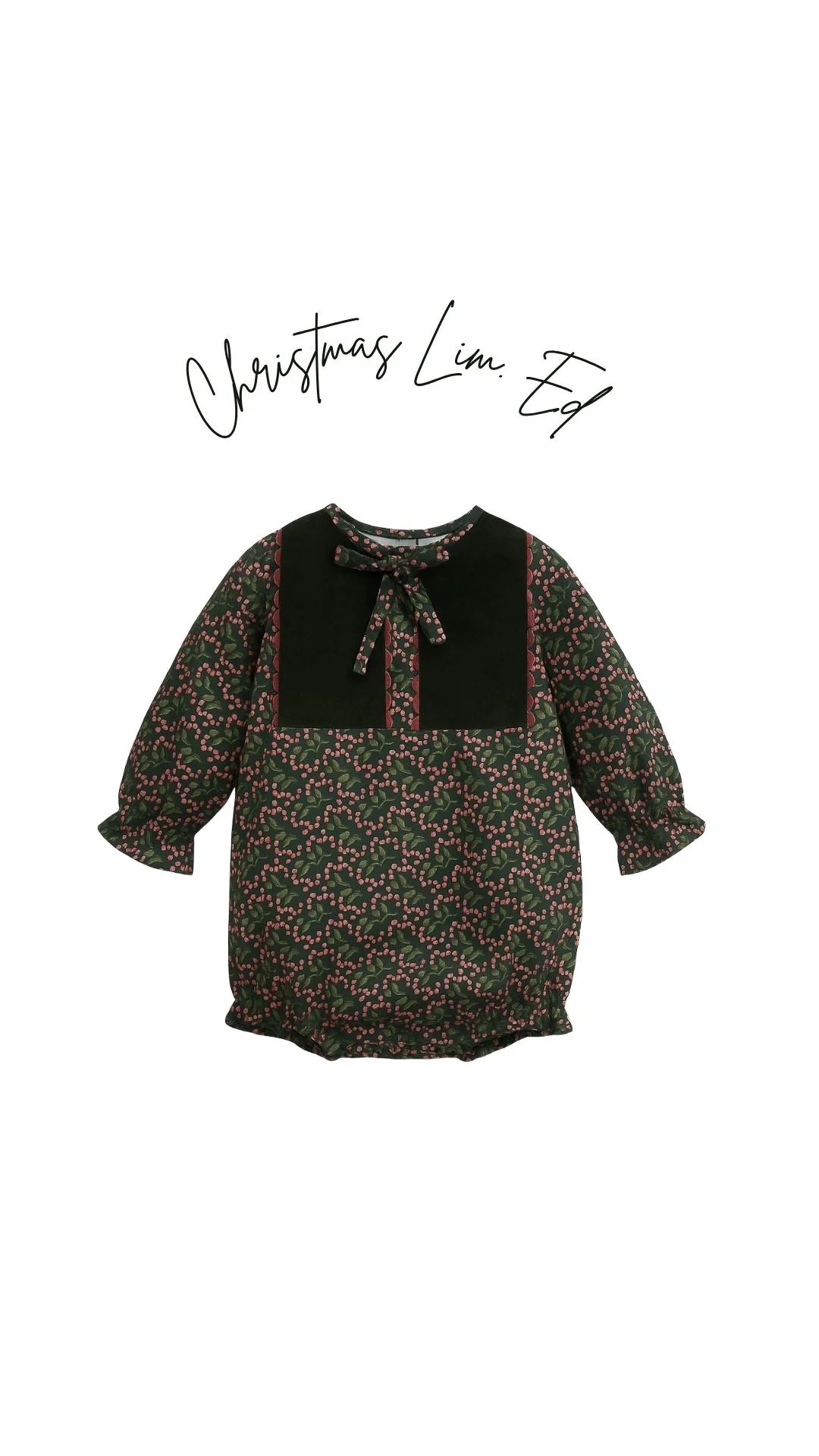 Pelele verde flores rojas pechera contraste Navidad