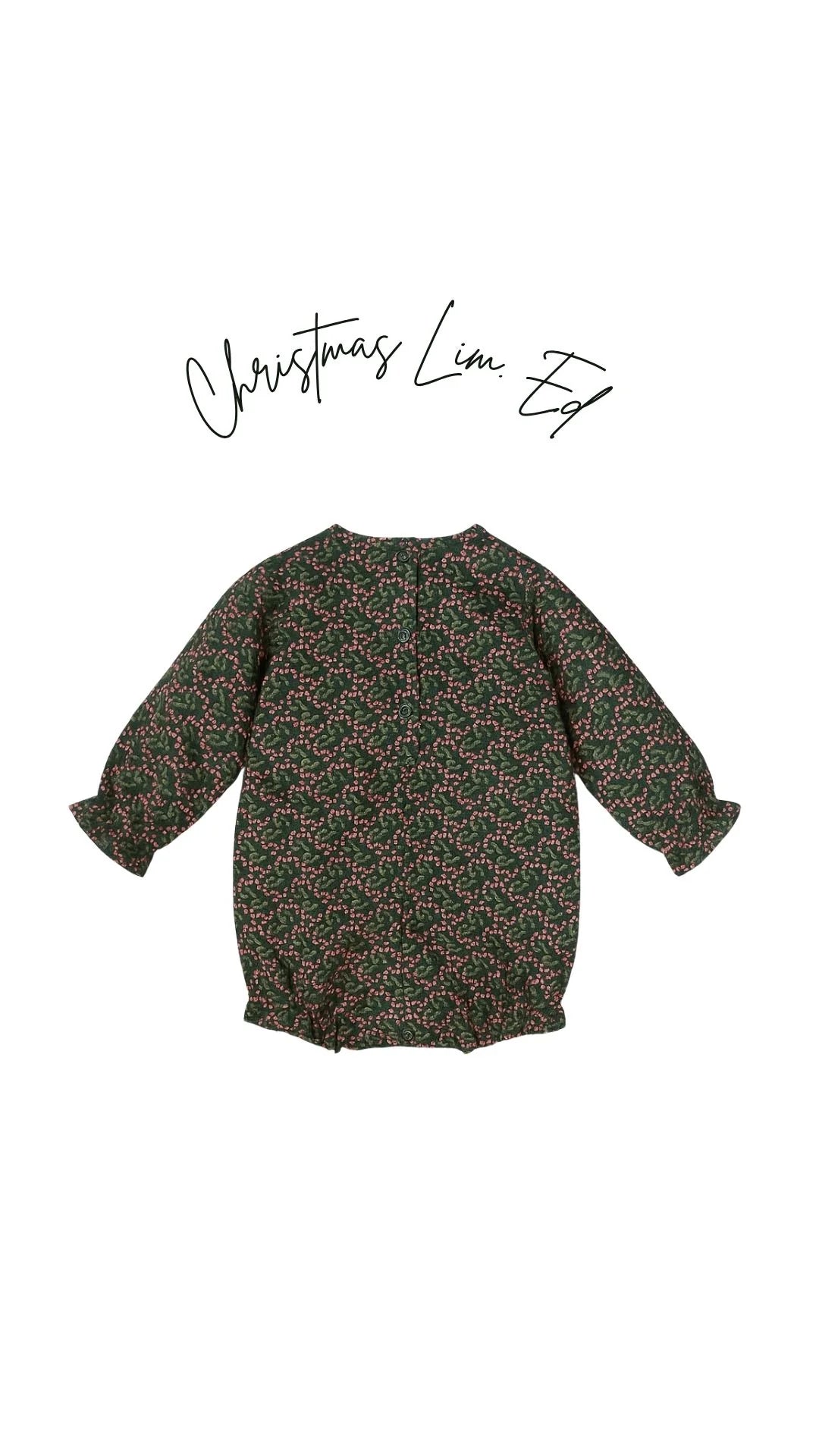 Pelele verde flores rojas pechera contraste Navidad