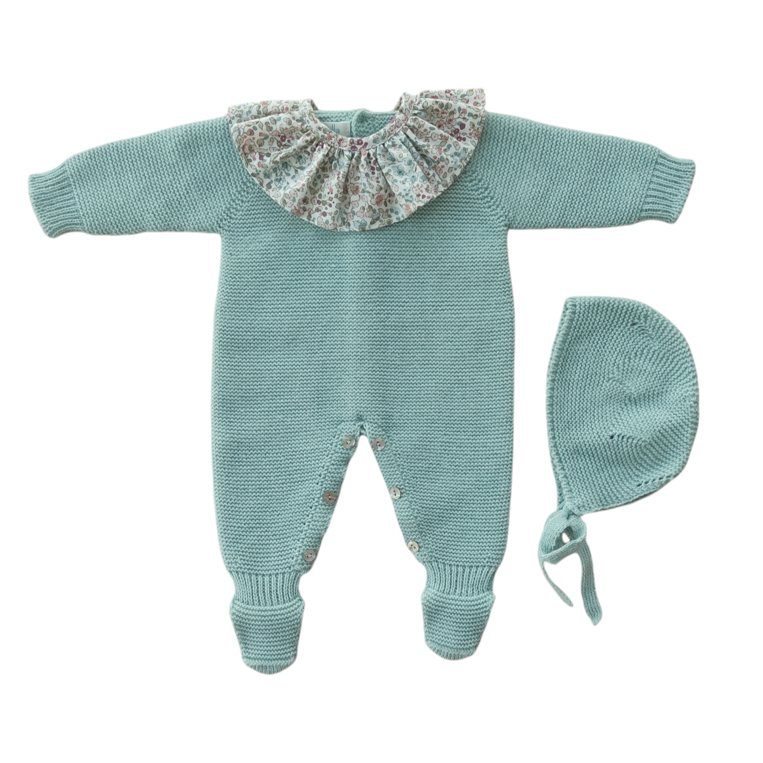 Conjunto pelele largo liso + capota Verde Esmeralda CH72