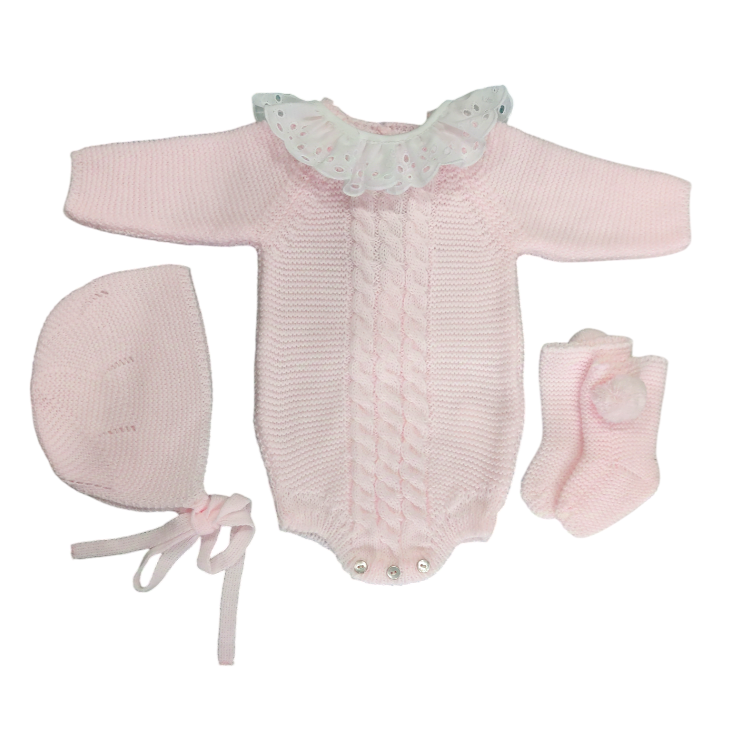 Conjunto pelele corto trenza + capota + patines Rosa bebé CH04