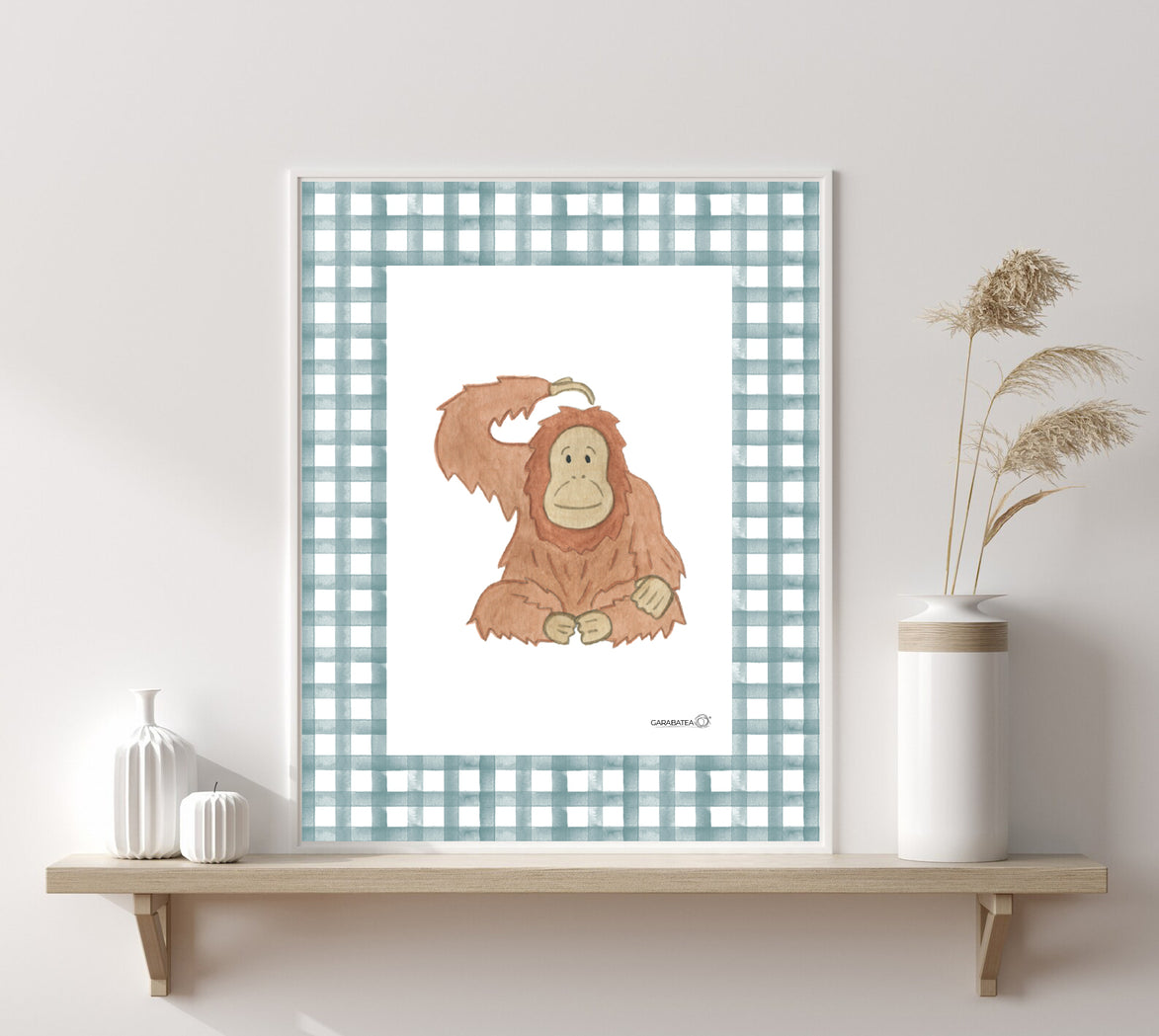 Lámina Orangután vichy negro 21x30