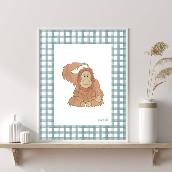 Lámina Orangután vichy negro 21x30