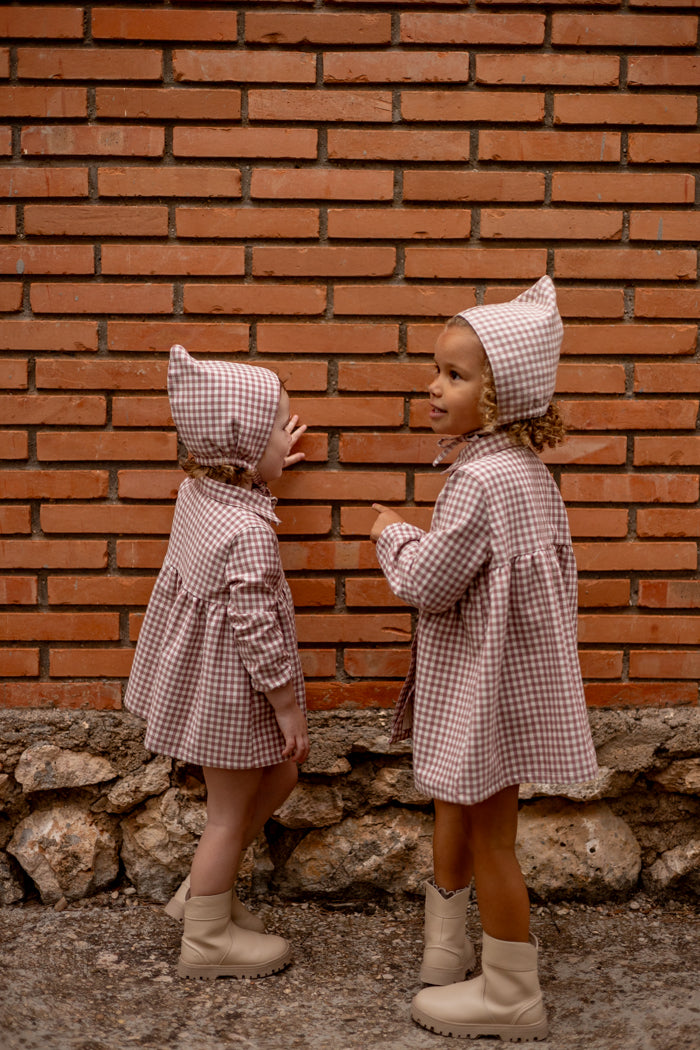 Vestido cuello camisero vichy canela