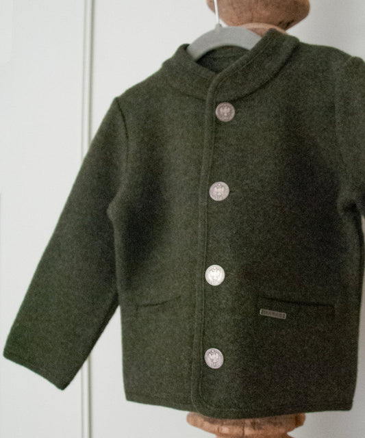 Chaqueta cuello mao con coderas verde caza