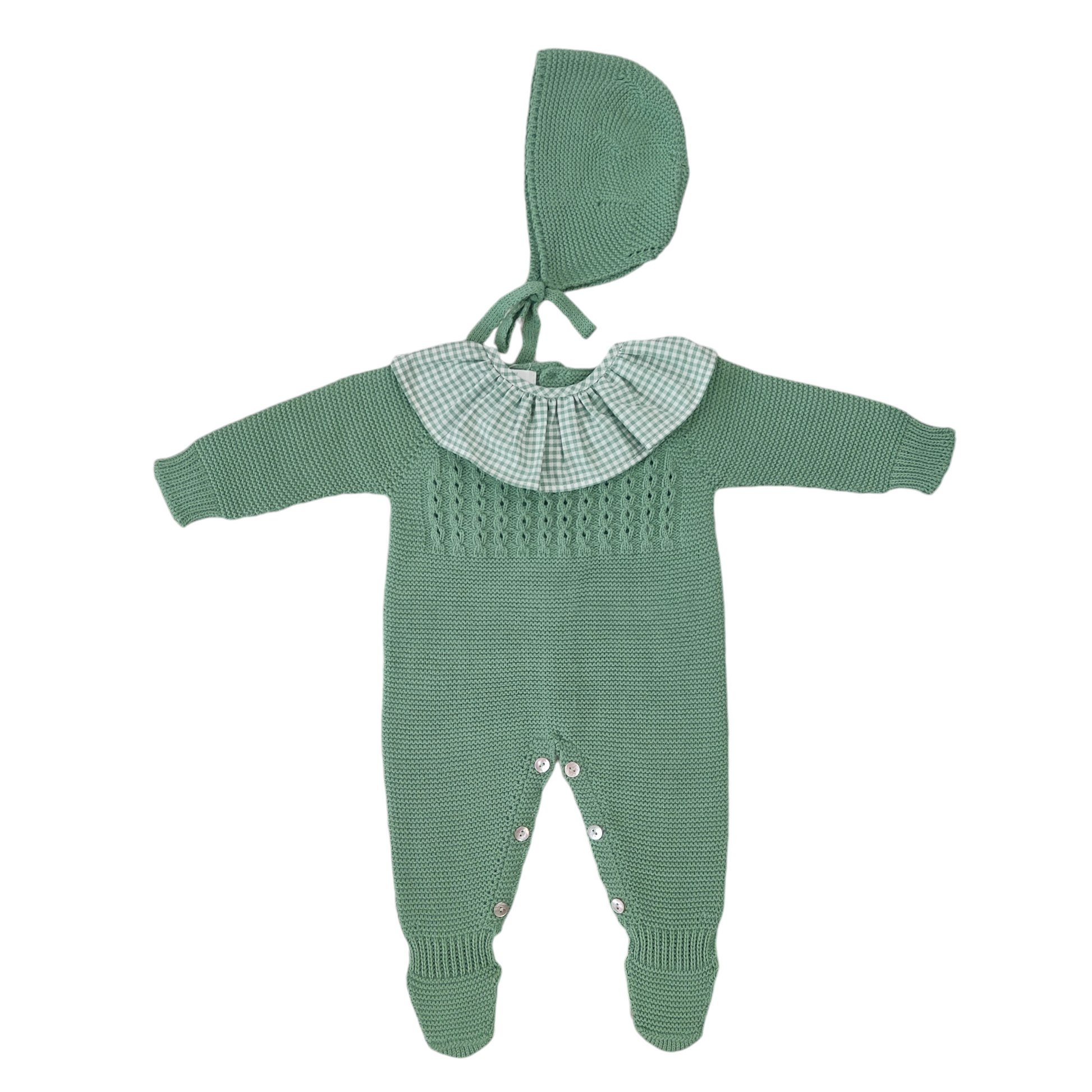 Conjunto pelele ochos largo + capota Verde Esmeralda CH72