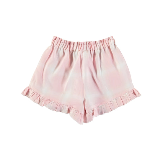 Pantalón corto volante tartán rosa y blanco