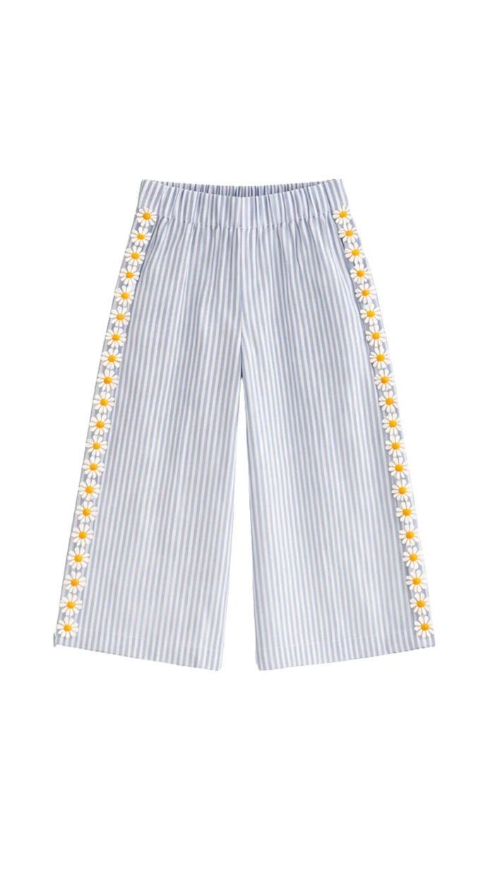 Pantalón rayas azuletti con margaritas