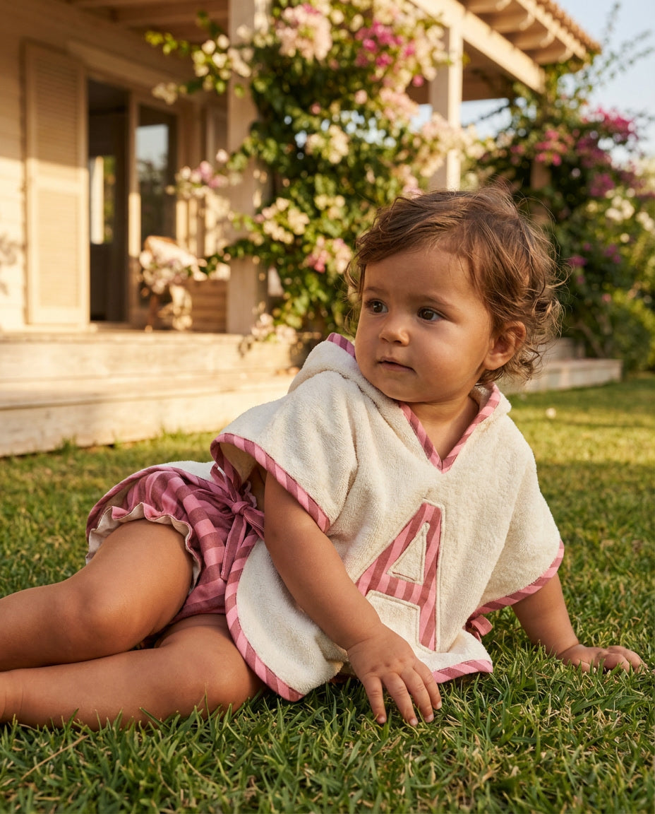 Poncho toalla Personalizado| Marea | Rayas Rosa