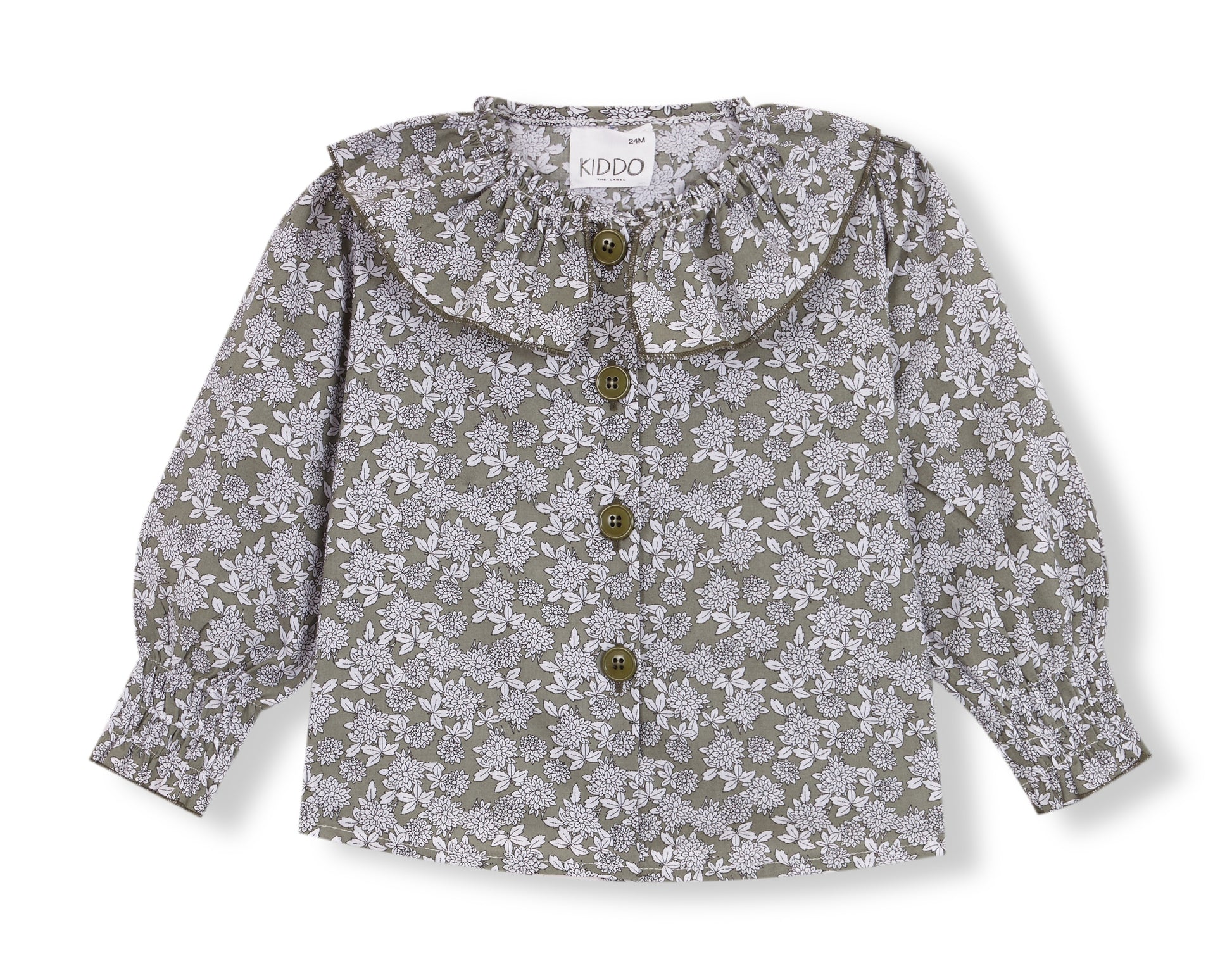 Blusa volante verde flor blanca