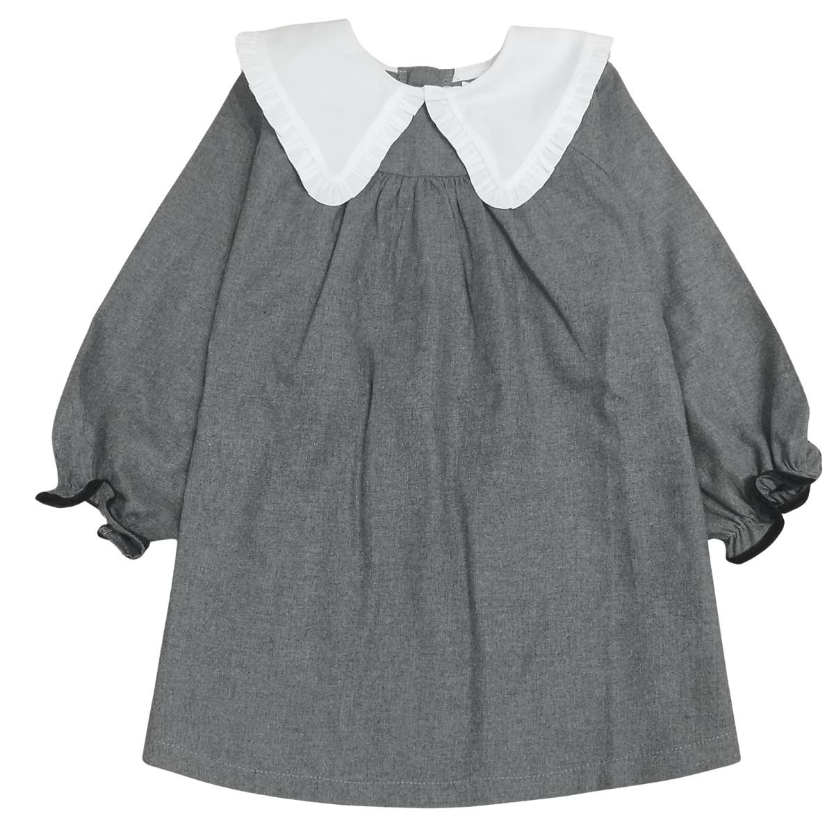 Vestido franela gris melange cuello voile blanco