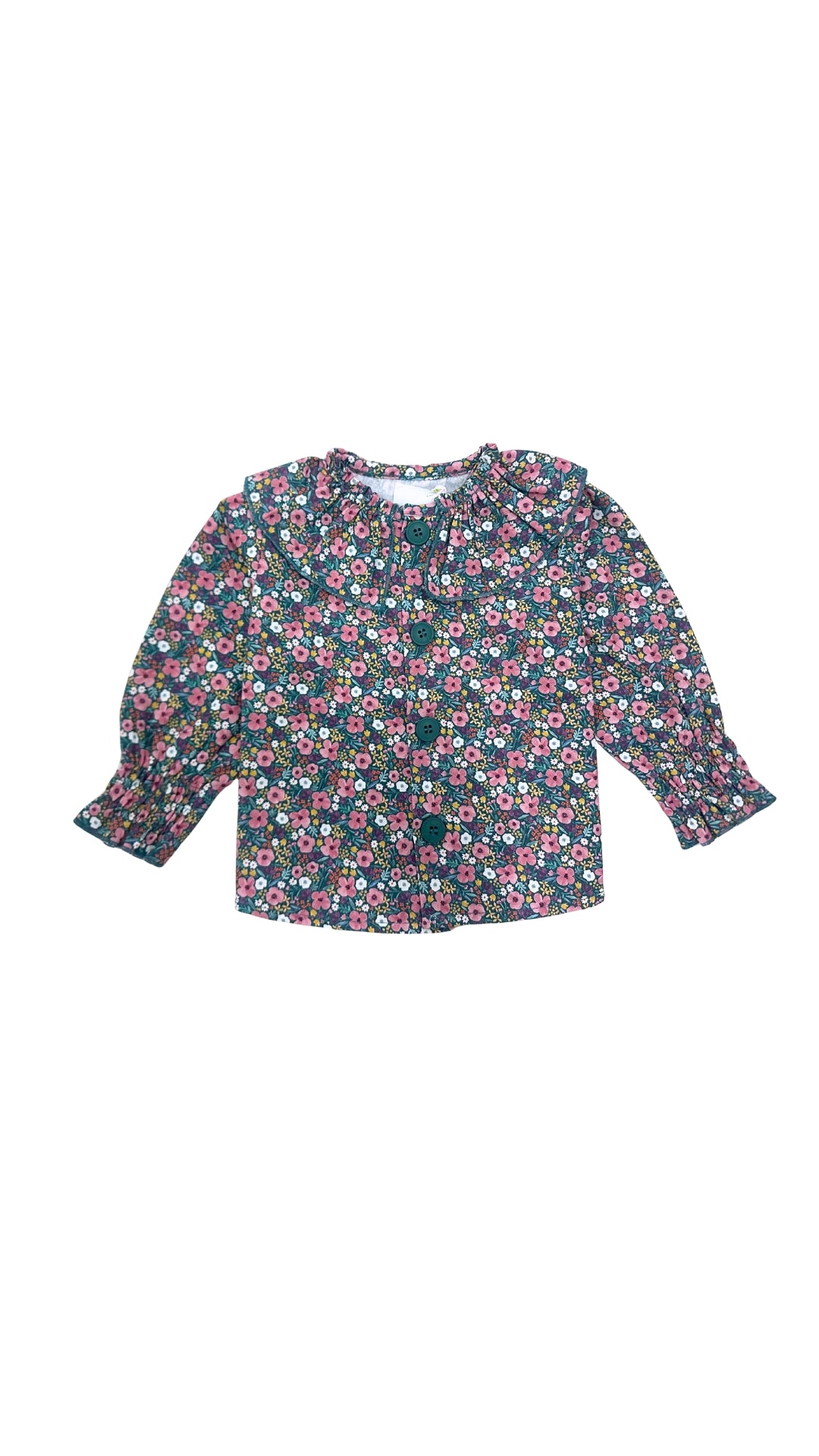 Blusa pijamera fondo verde flores rosas
