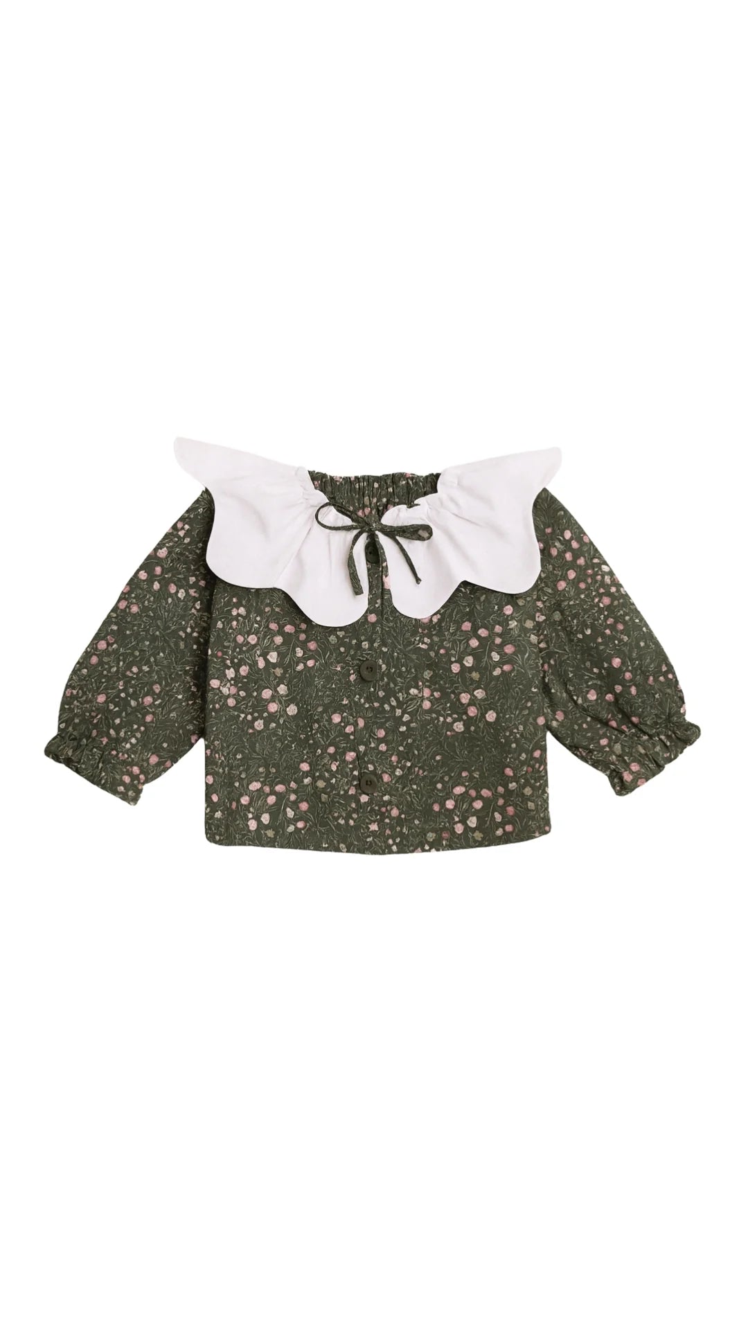 Blusa verde flores cuello blanco lazada