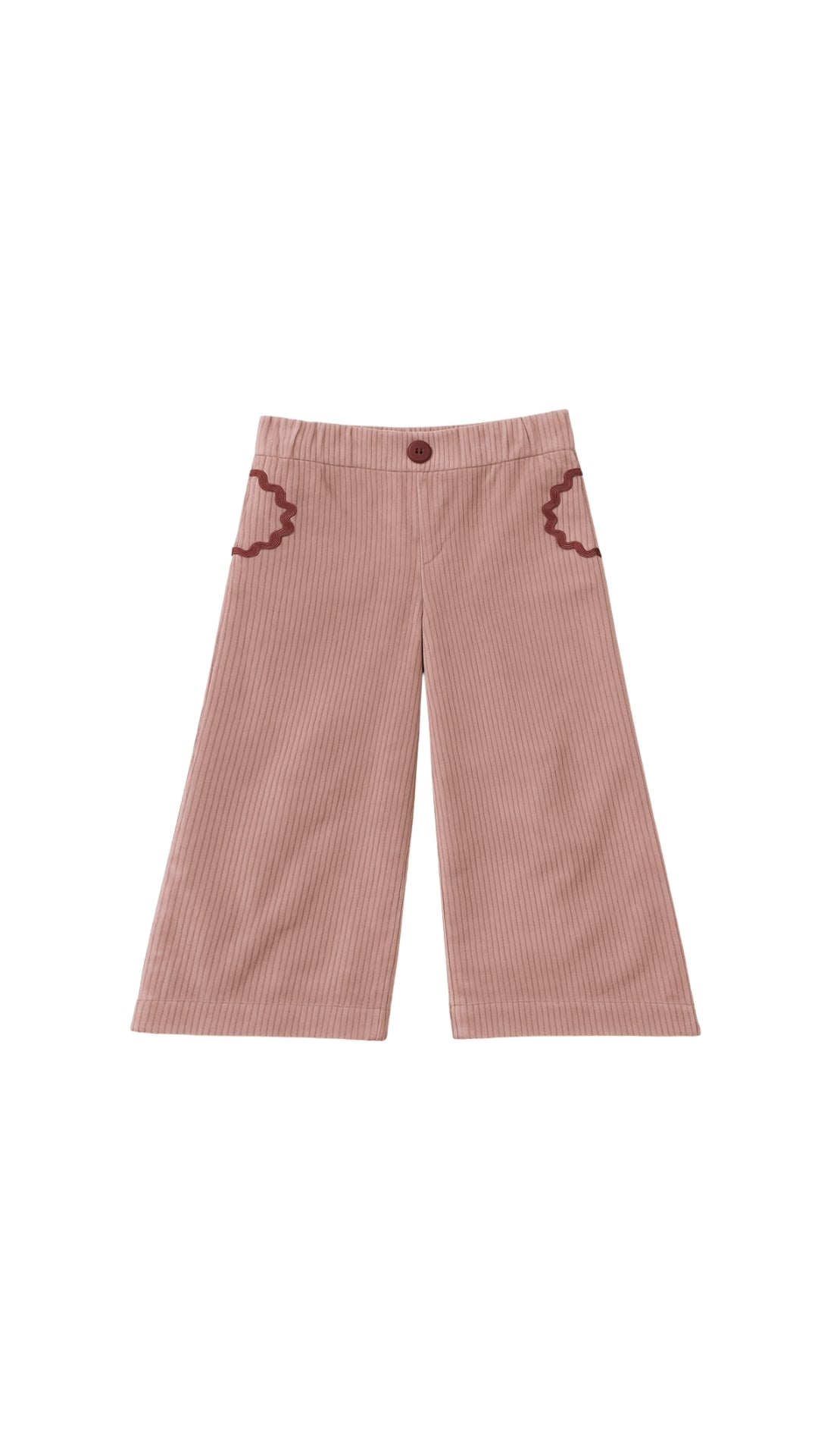 Pantalón ancho pana rosa zigzag burdeos